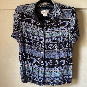 Vintage Miss Dorby blue mixed media short sleeve button down blouse